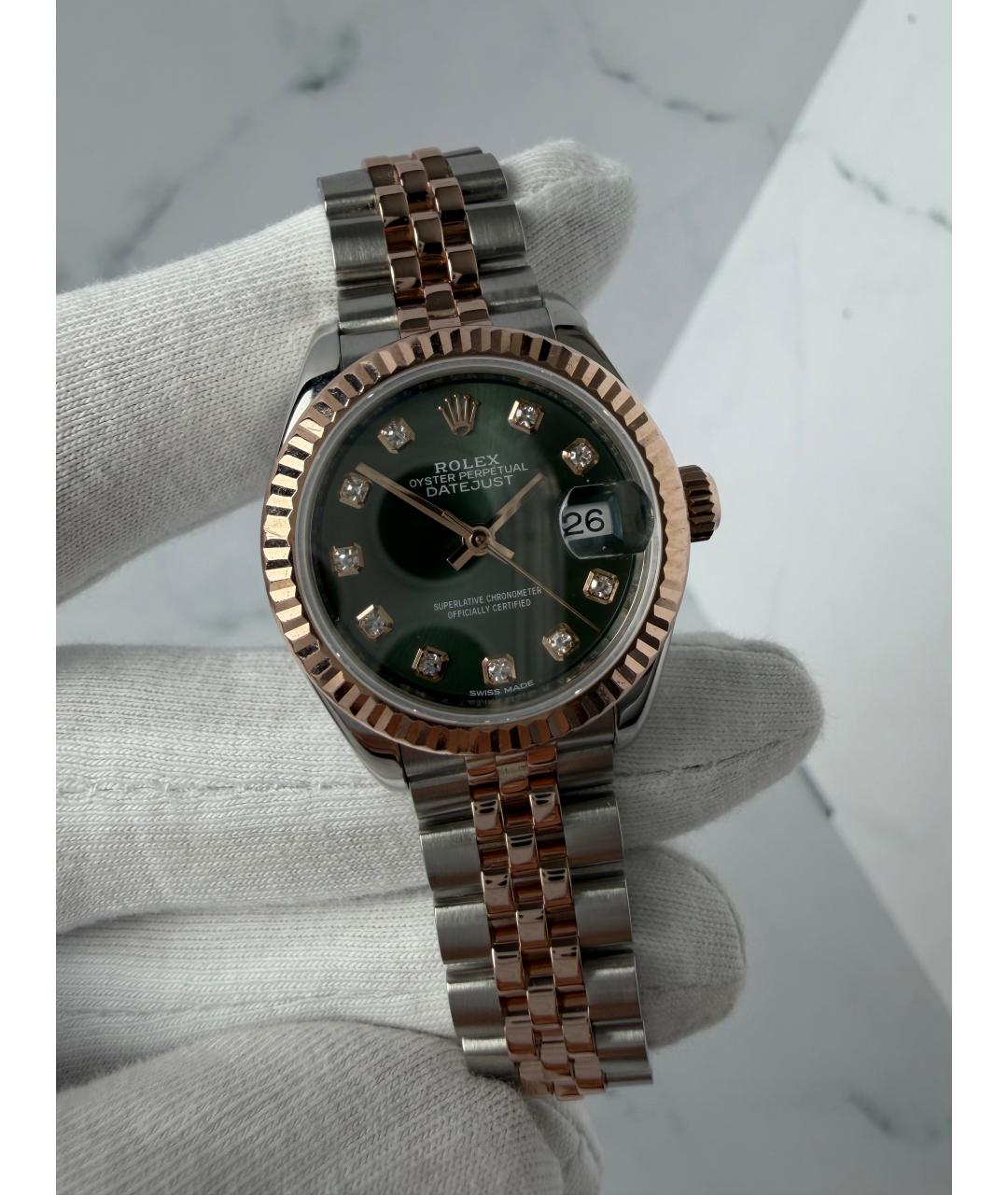 ROLEX Зеленые часы из розового золота, фото 2