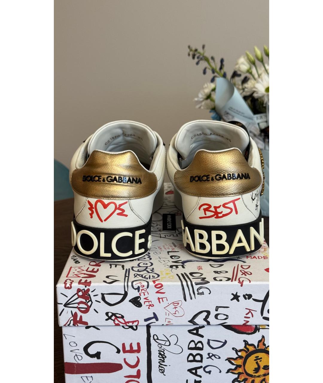 DOLCE&GABBANA Белые кожаные низкие кроссовки / кеды, фото 4