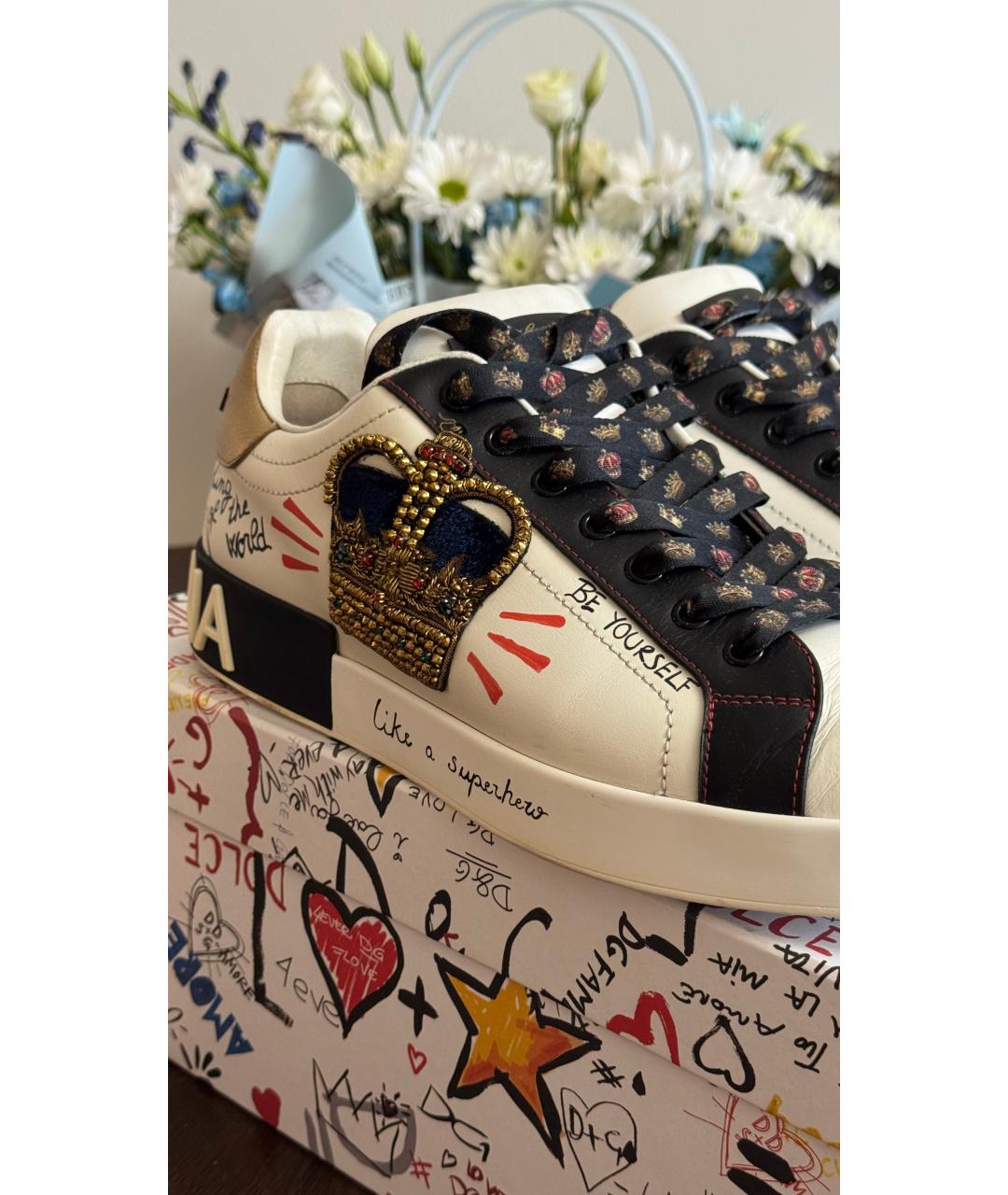 DOLCE&GABBANA Белые кожаные низкие кроссовки / кеды, фото 5