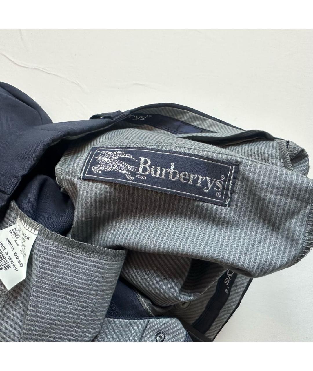 BURBERRY Темно-синие шерстяные классические брюки, фото 4