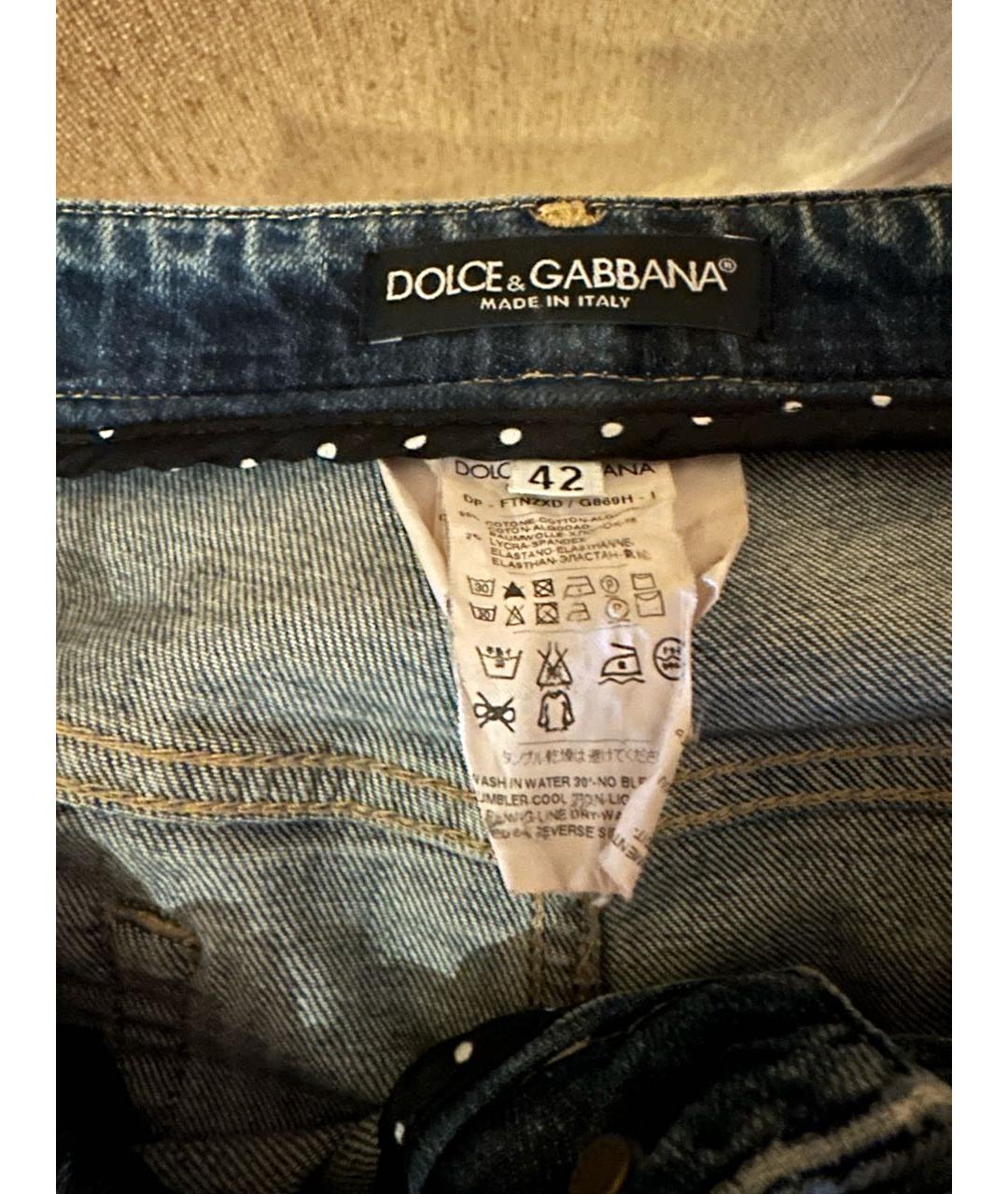 DOLCE&GABBANA Синие хлопковые джинсы слим, фото 5
