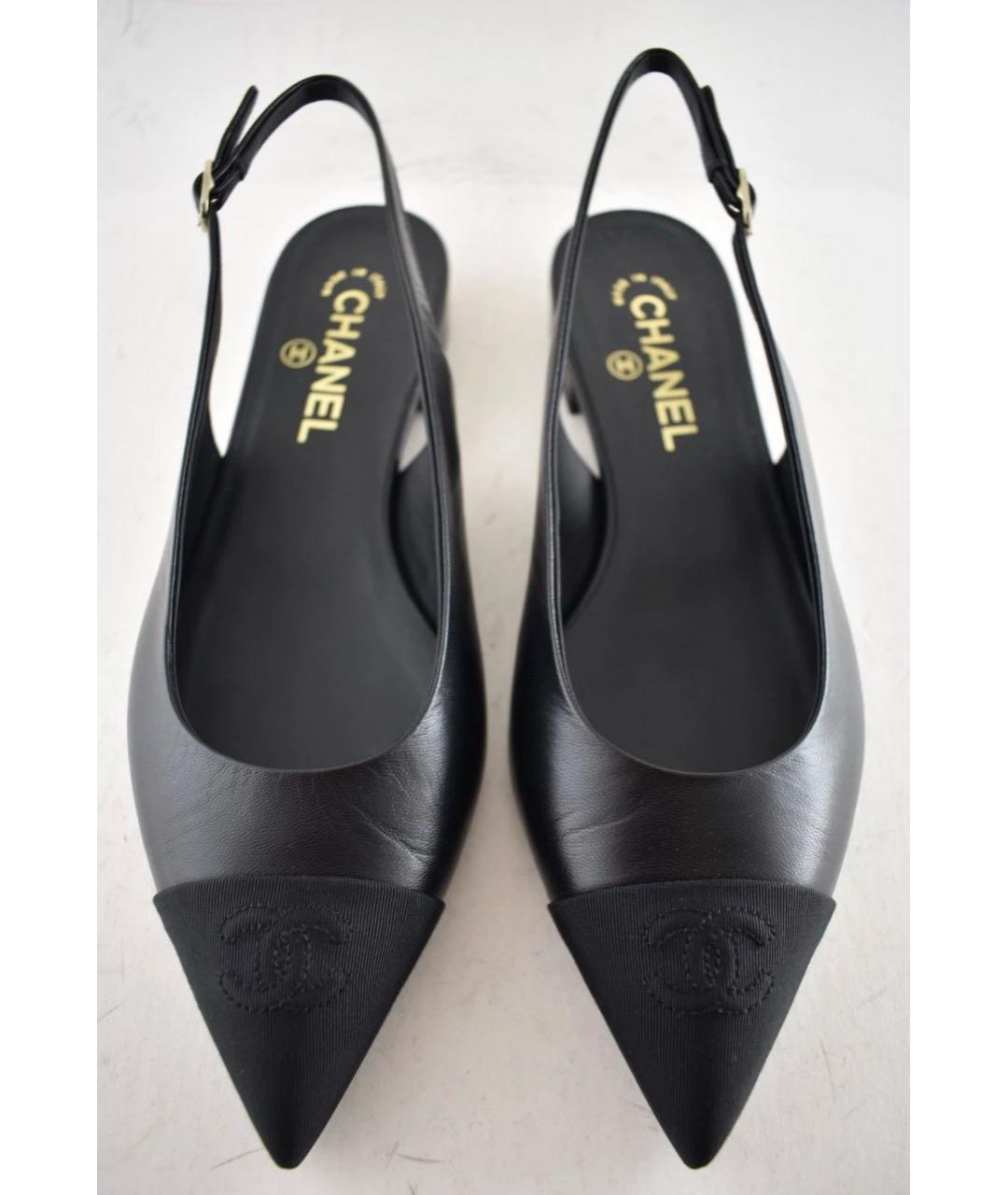 CHANEL Черные кожаные лодочки на низком каблуке, фото 2