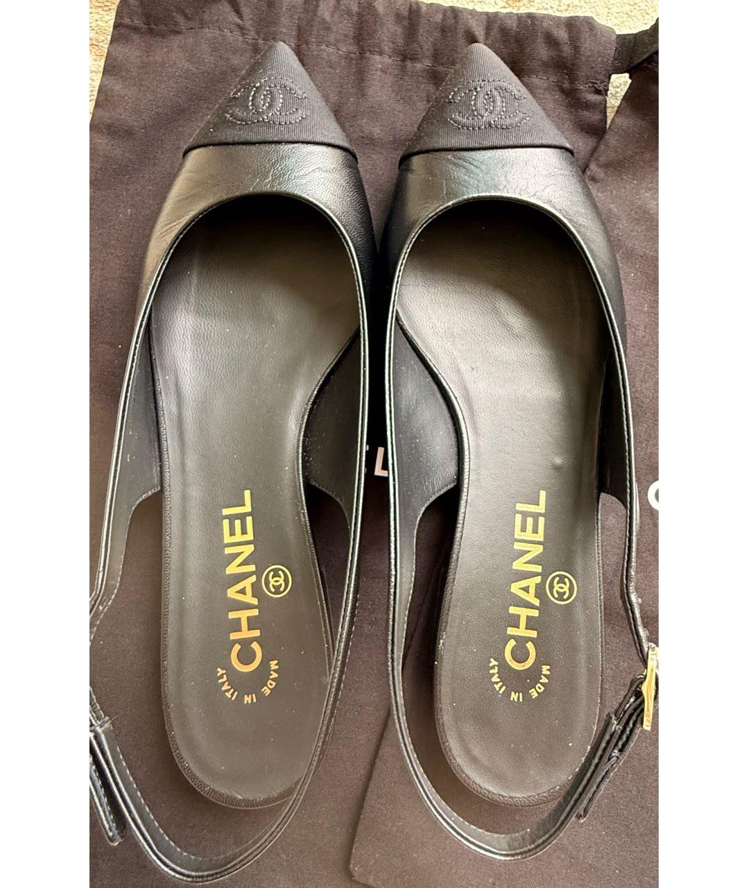 CHANEL Черные кожаные лодочки на низком каблуке, фото 3