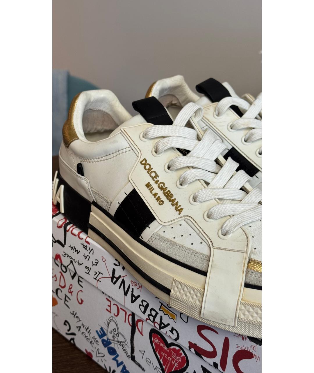 DOLCE&GABBANA Белые кожаные низкие кроссовки / кеды, фото 7