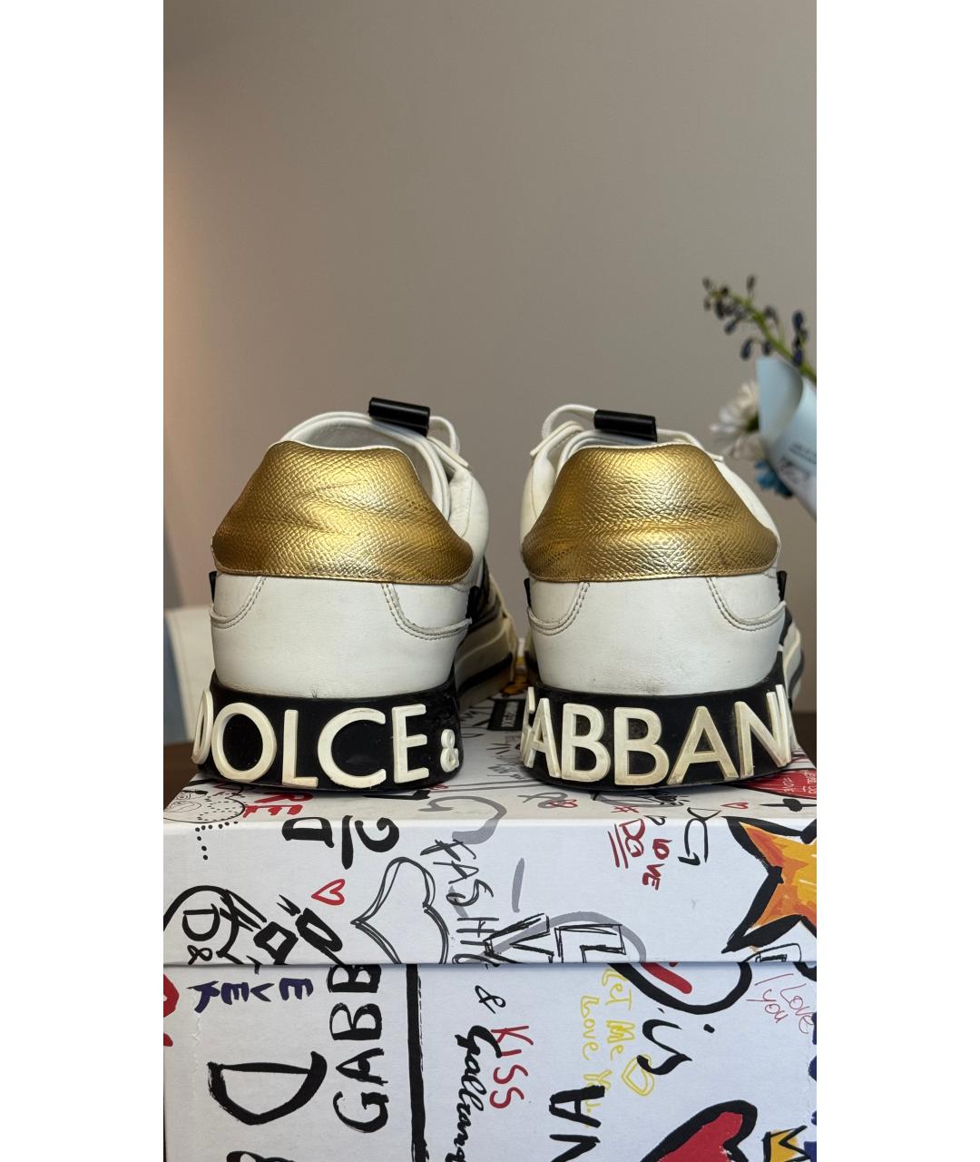 DOLCE&GABBANA Белые кожаные низкие кроссовки / кеды, фото 4