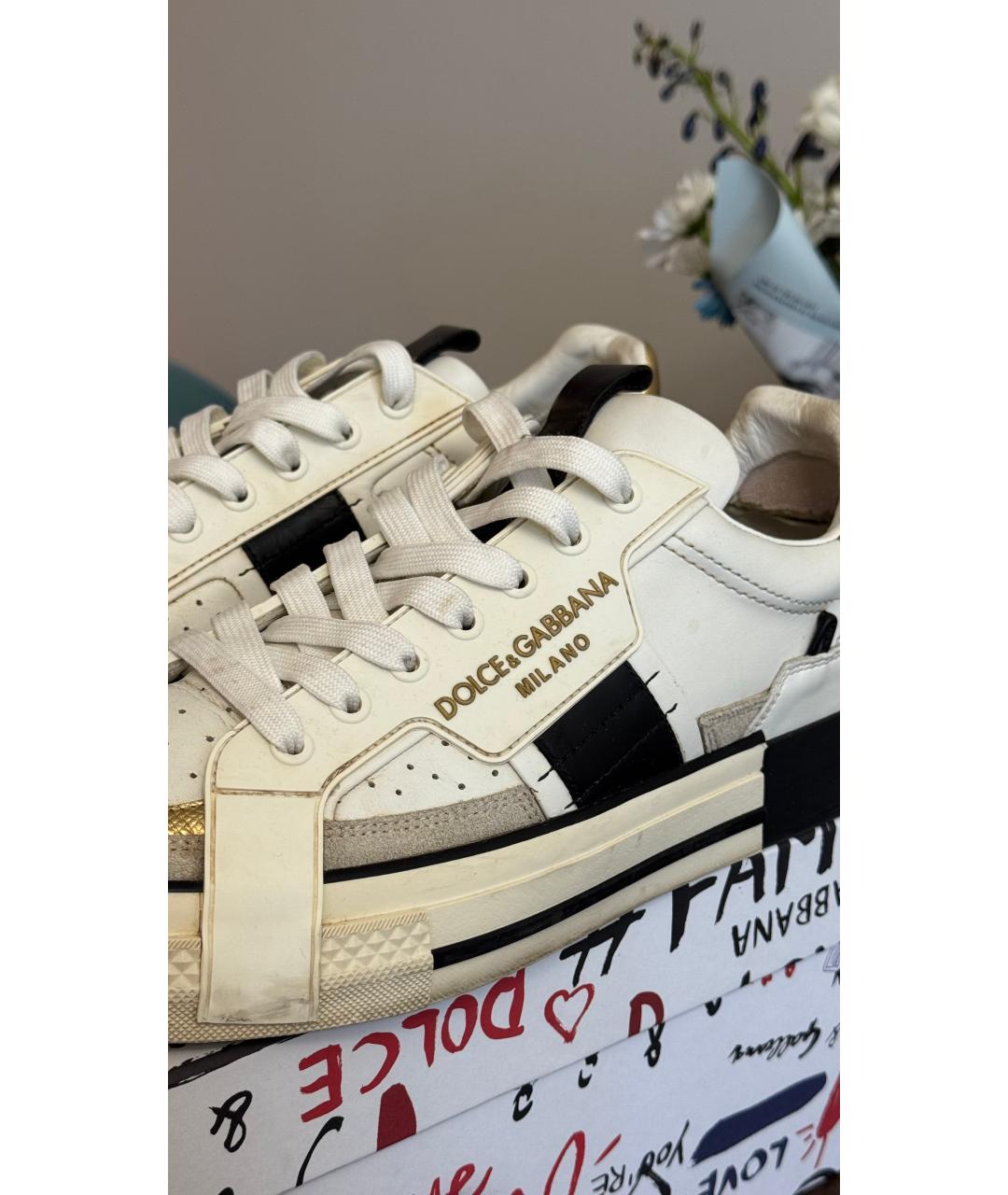 DOLCE&GABBANA Белые кожаные низкие кроссовки / кеды, фото 8