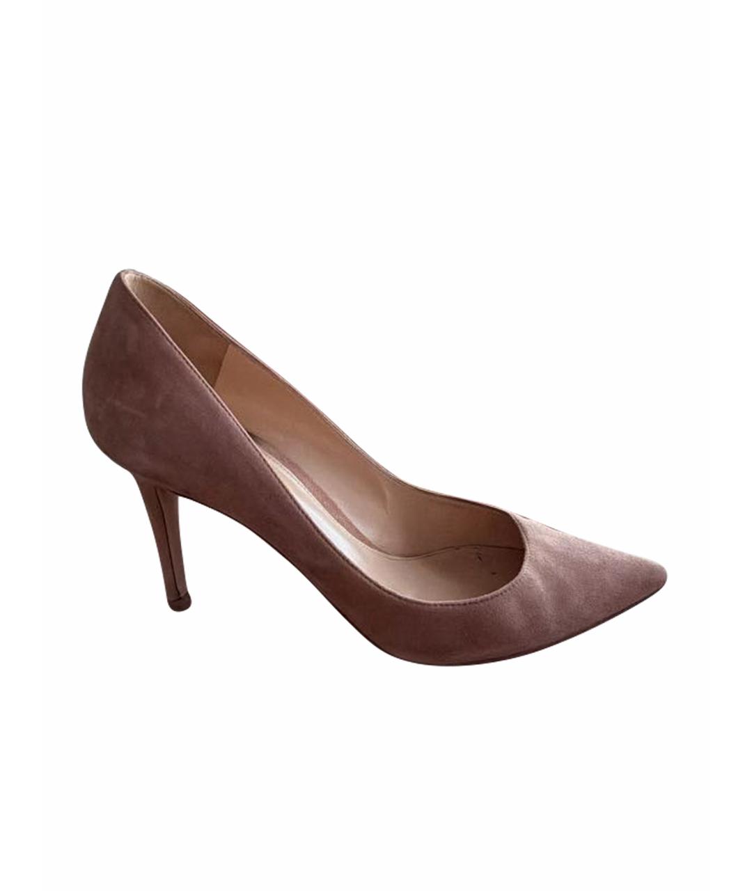 GIANVITO ROSSI Розовые замшевые лодочки на низком каблуке, фото 1