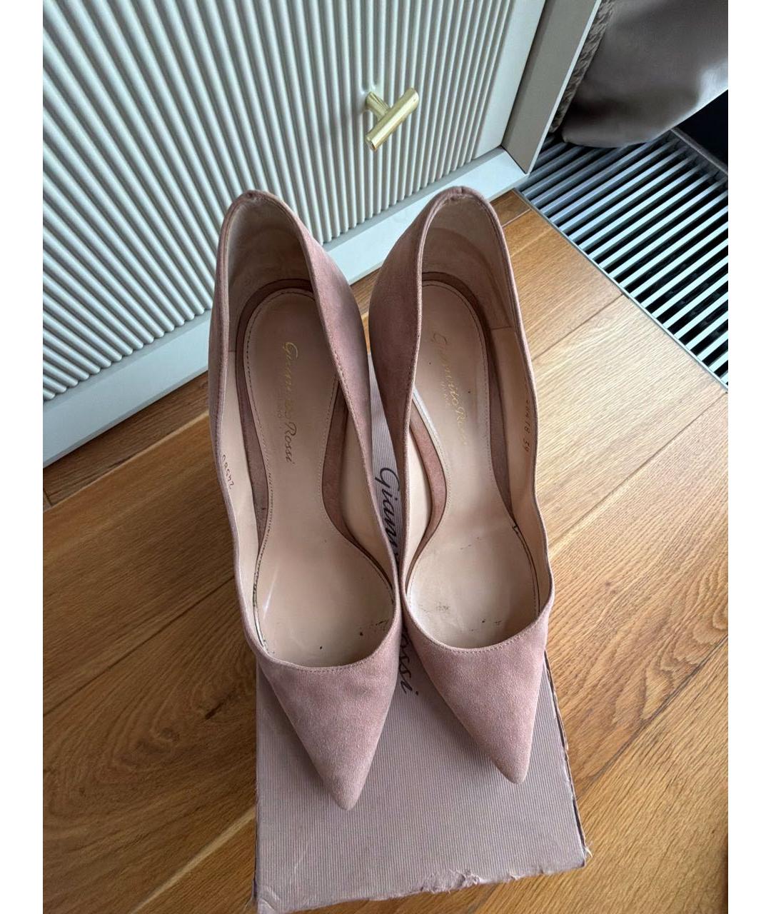 GIANVITO ROSSI Розовые замшевые лодочки на низком каблуке, фото 3