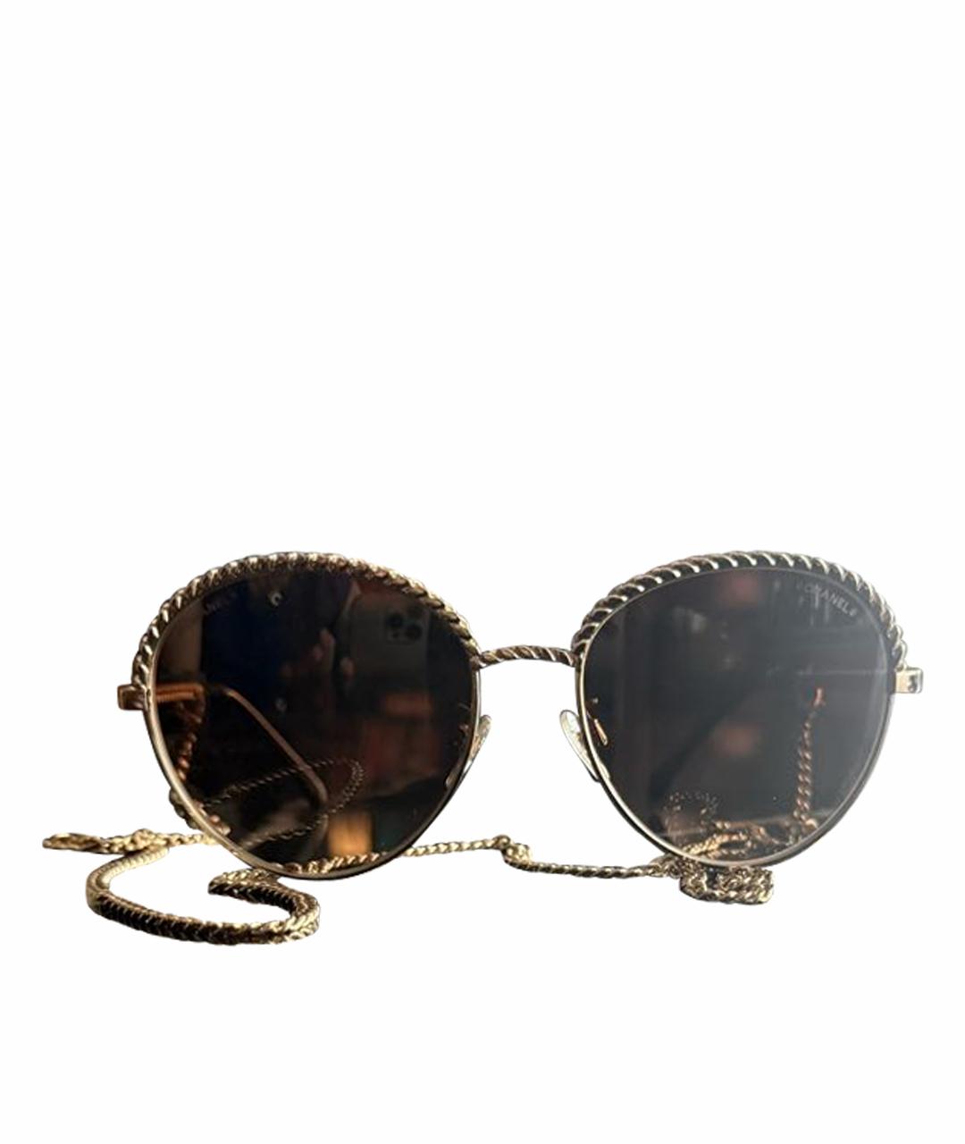 CHANEL Золотые металлические солнцезащитные очки, фото 1