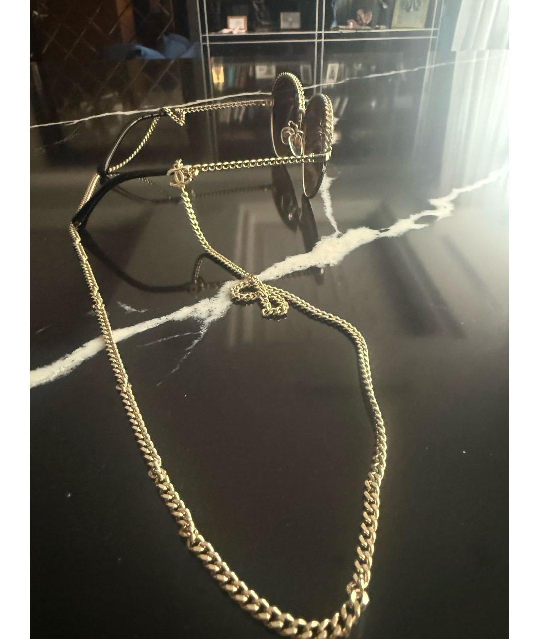 CHANEL Золотые металлические солнцезащитные очки, фото 2