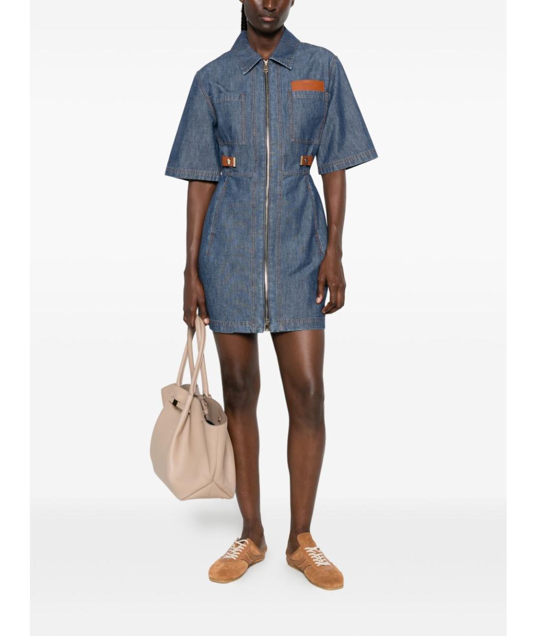 FENDI Синее хлопковое повседневное платье, фото 2