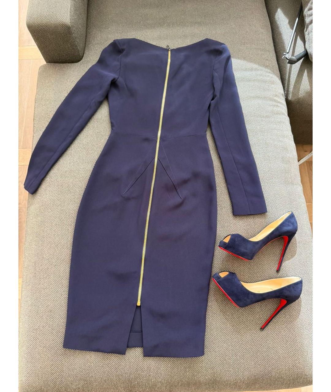 ROLAND MOURET Темно-синее вискозное коктейльное платье, фото 2