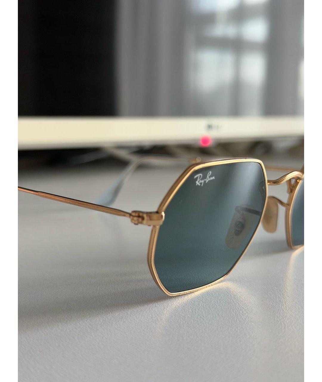 RAY BAN Золотые металлические солнцезащитные очки, фото 3