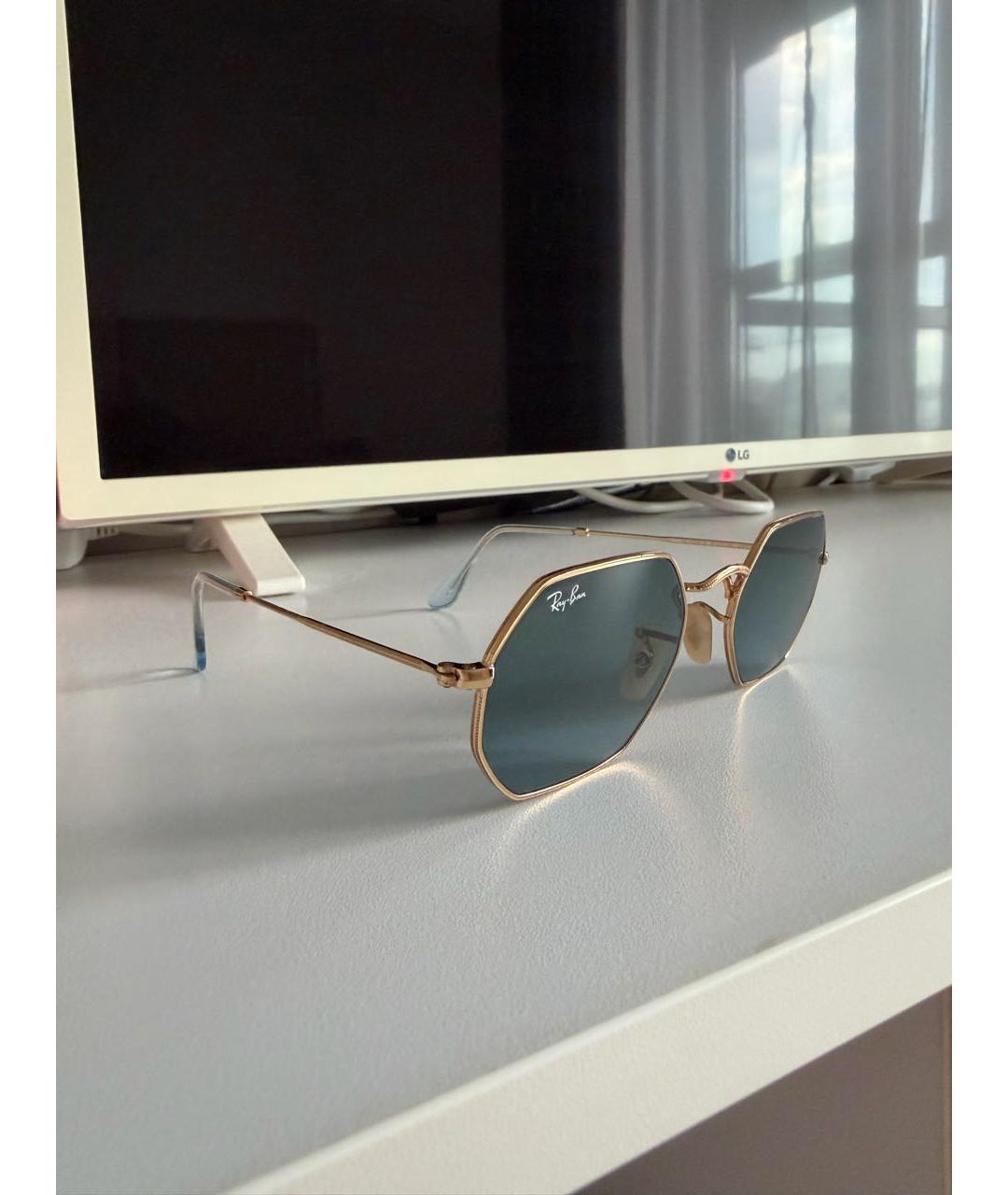 RAY BAN Золотые металлические солнцезащитные очки, фото 2
