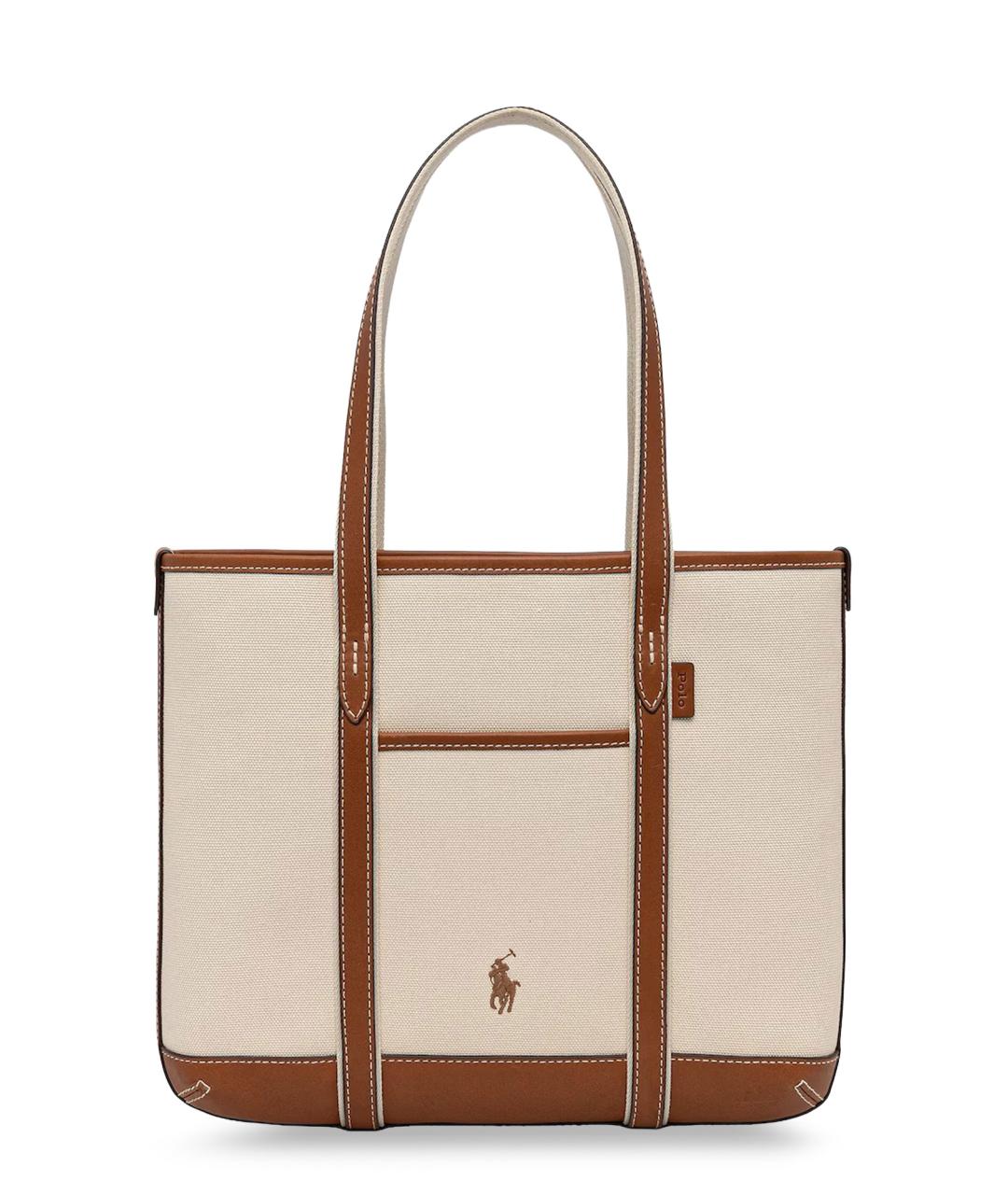 POLO RALPH LAUREN Бежевая тканевая сумка тоут, фото 1