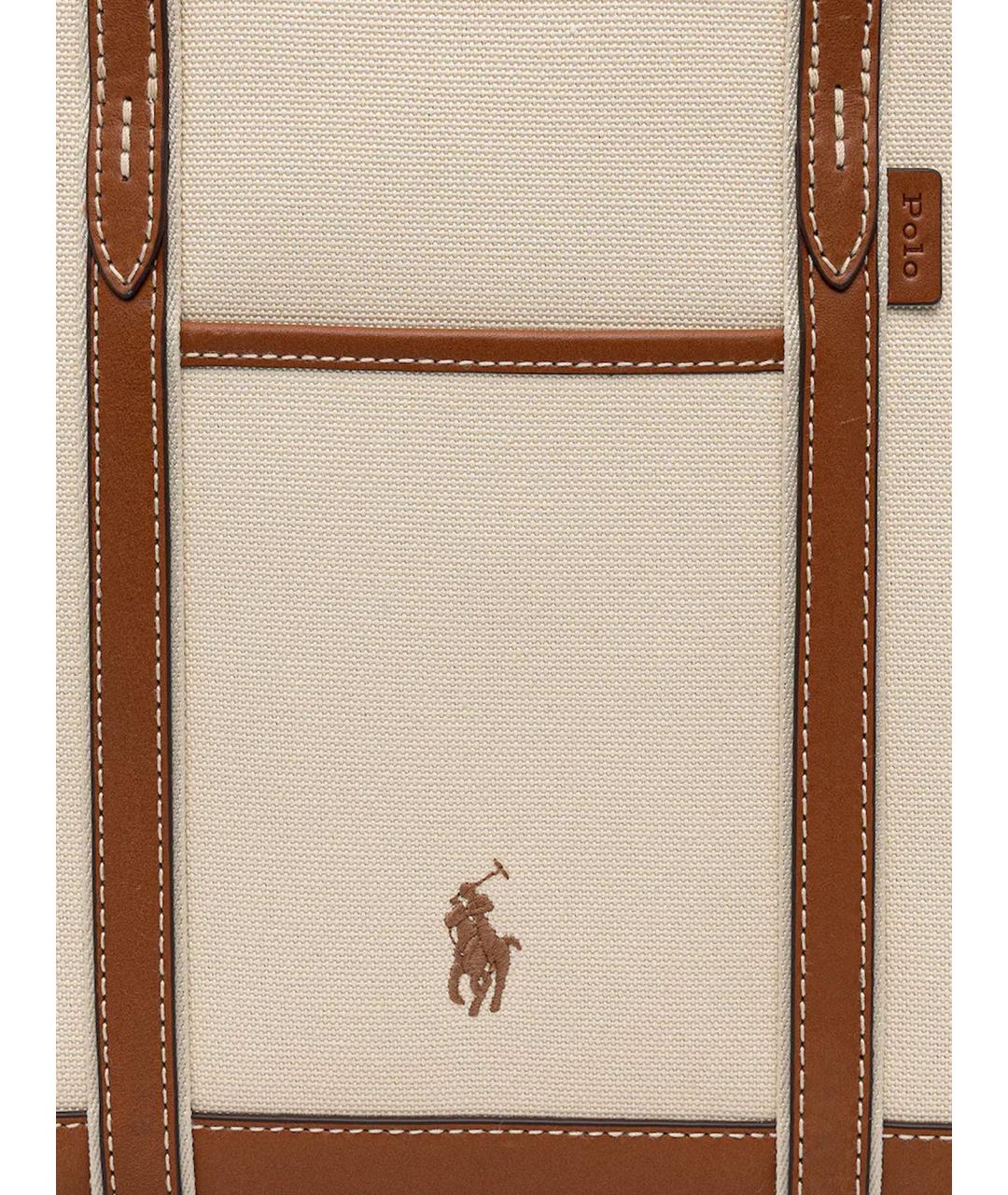 POLO RALPH LAUREN Бежевая тканевая сумка тоут, фото 5
