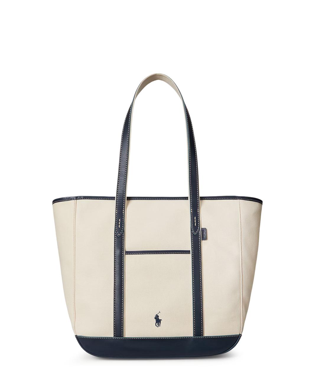 POLO RALPH LAUREN Бежевая тканевая сумка тоут, фото 1