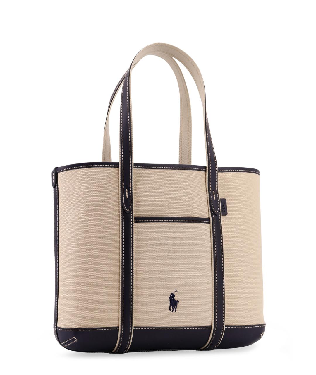 POLO RALPH LAUREN Бежевая тканевая сумка тоут, фото 3