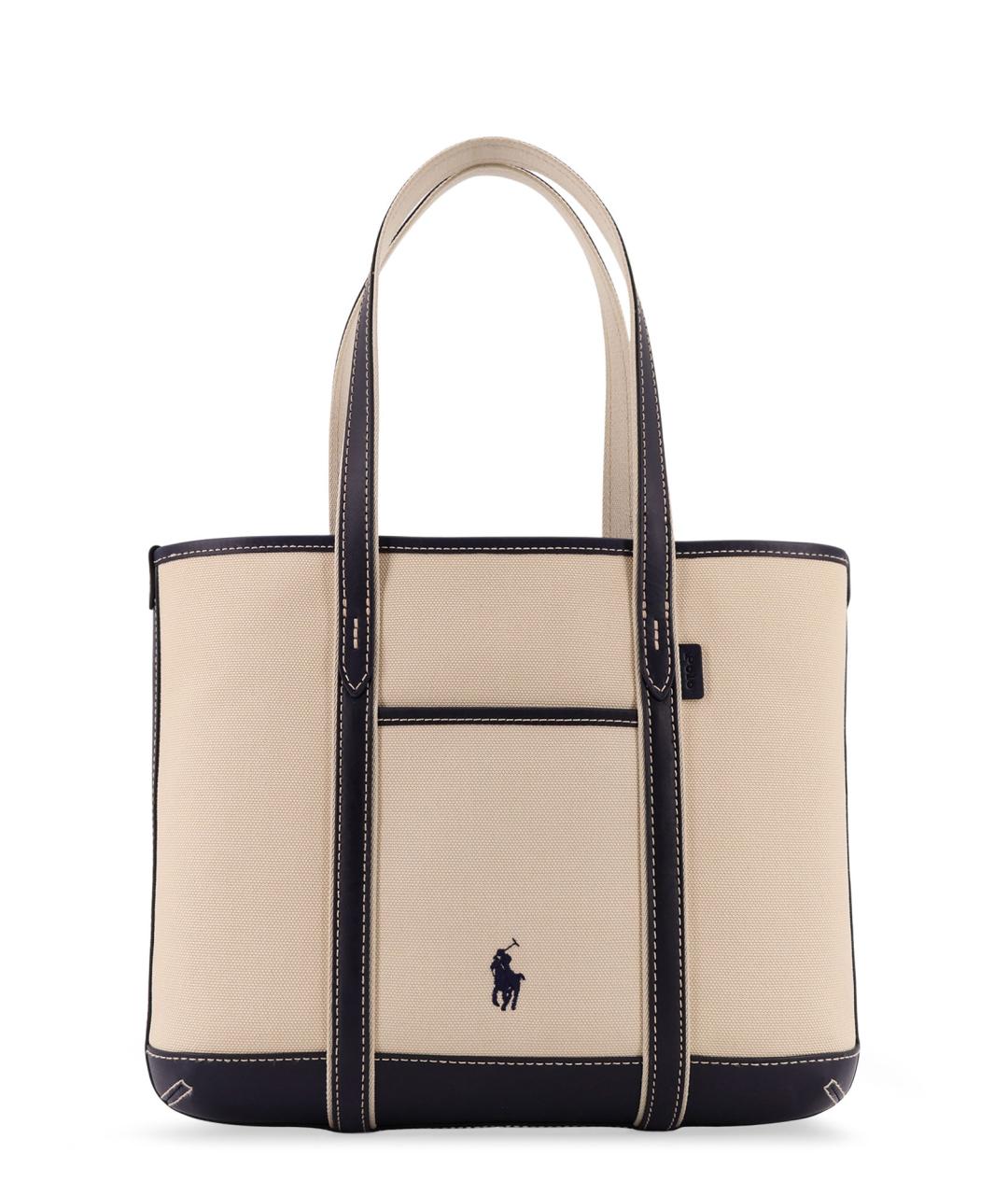 POLO RALPH LAUREN Бежевая тканевая сумка тоут, фото 1
