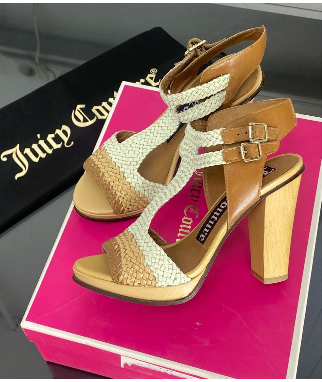 JUICY COUTURE Бежевые кожаные босоножки, фото 3