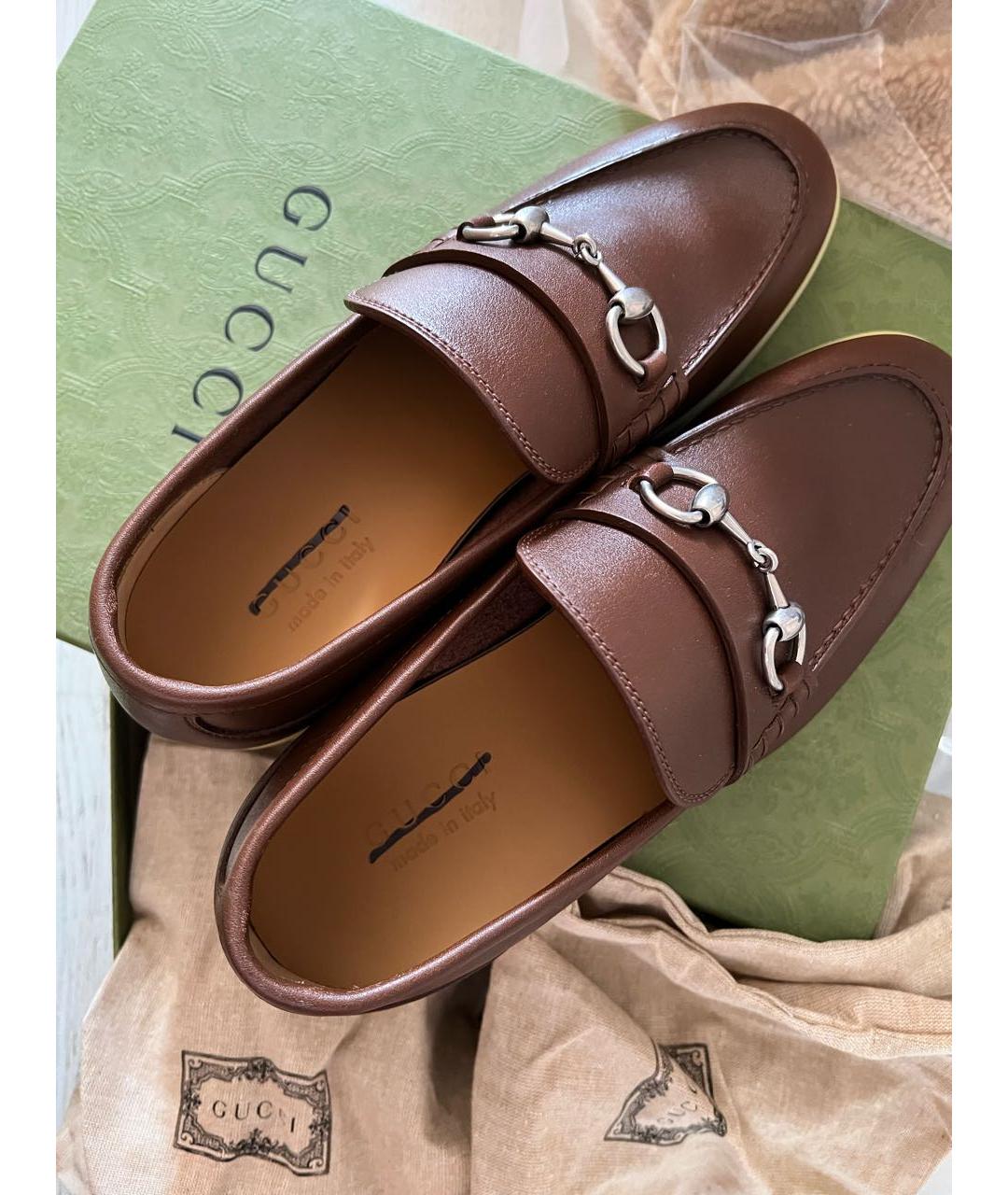 GUCCI Коричневые кожаные мокасины, фото 2