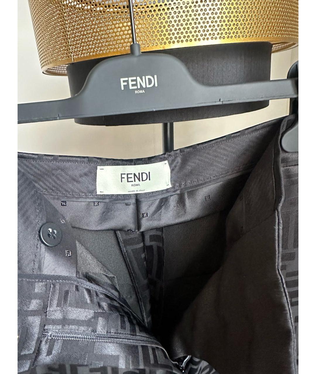 FENDI Черные шелковые прямые брюки, фото 3