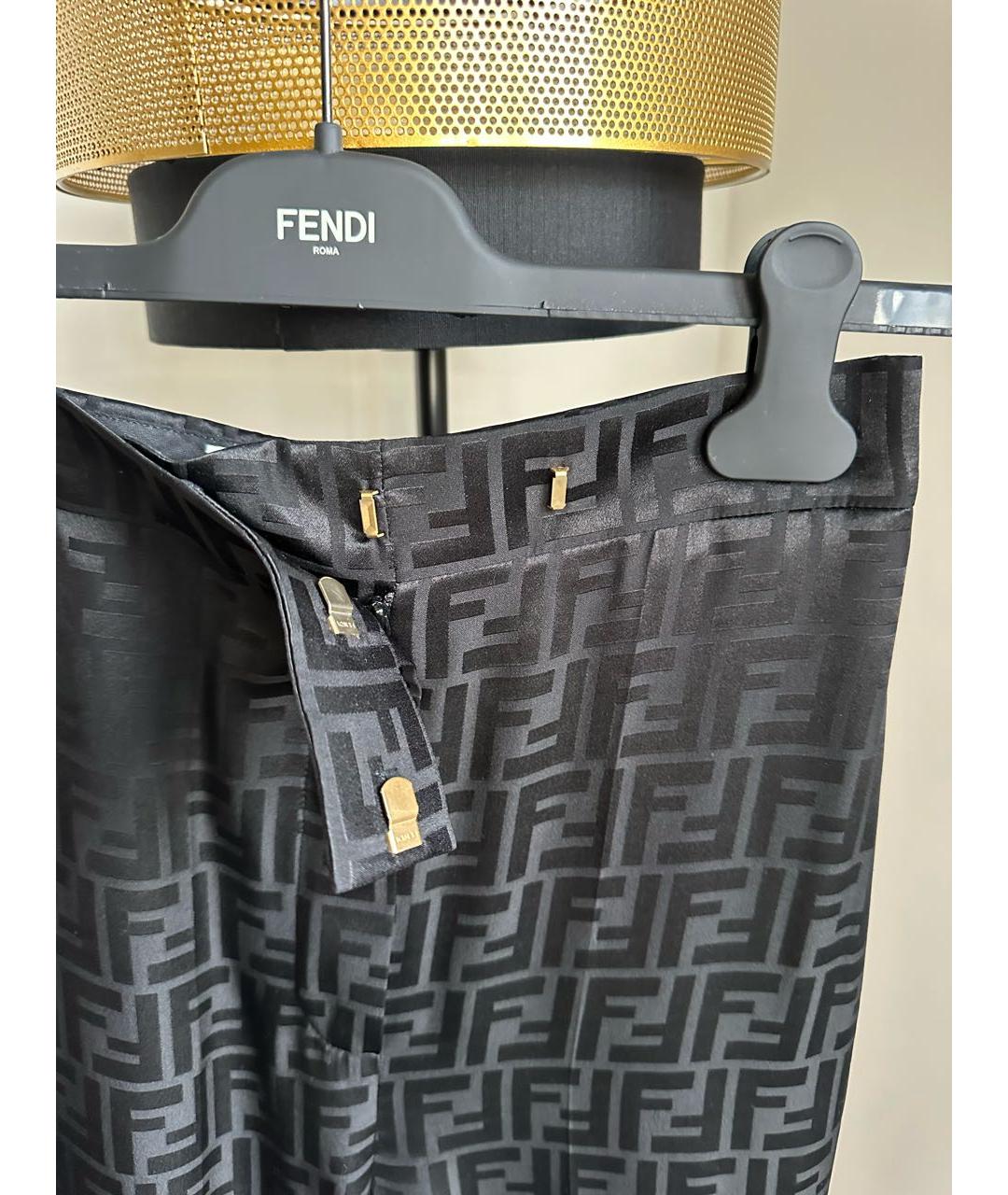FENDI Черные шелковые прямые брюки, фото 4