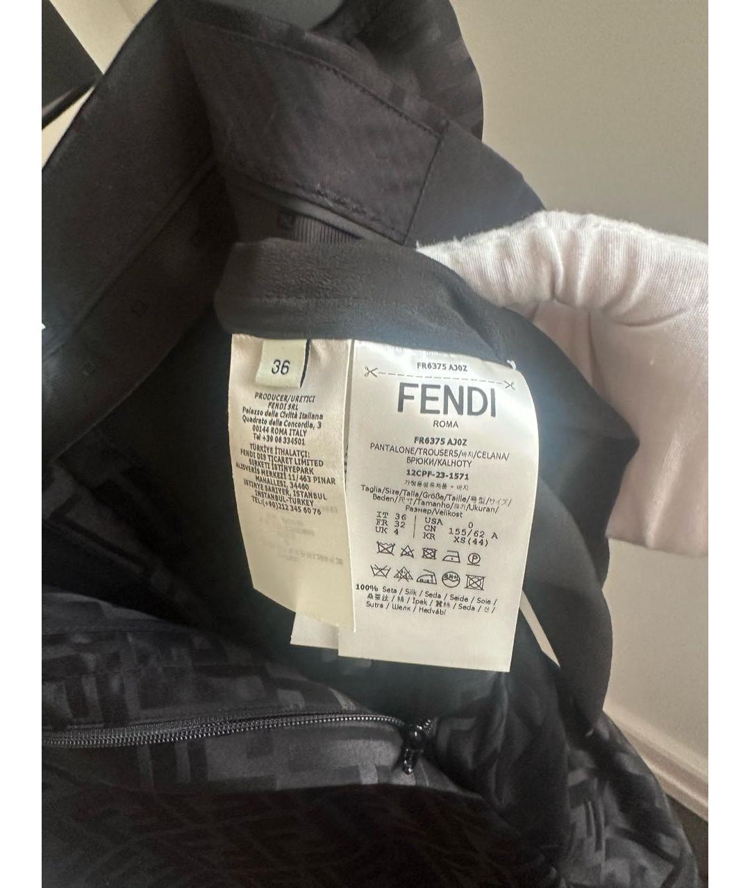 FENDI Черные шелковые прямые брюки, фото 5