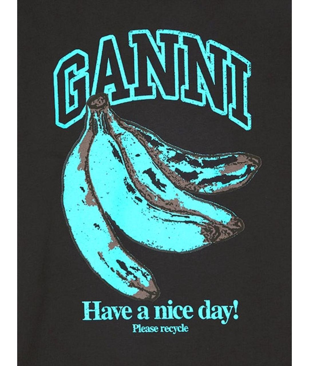 GANNI Черная хлопковая футболка, фото 2