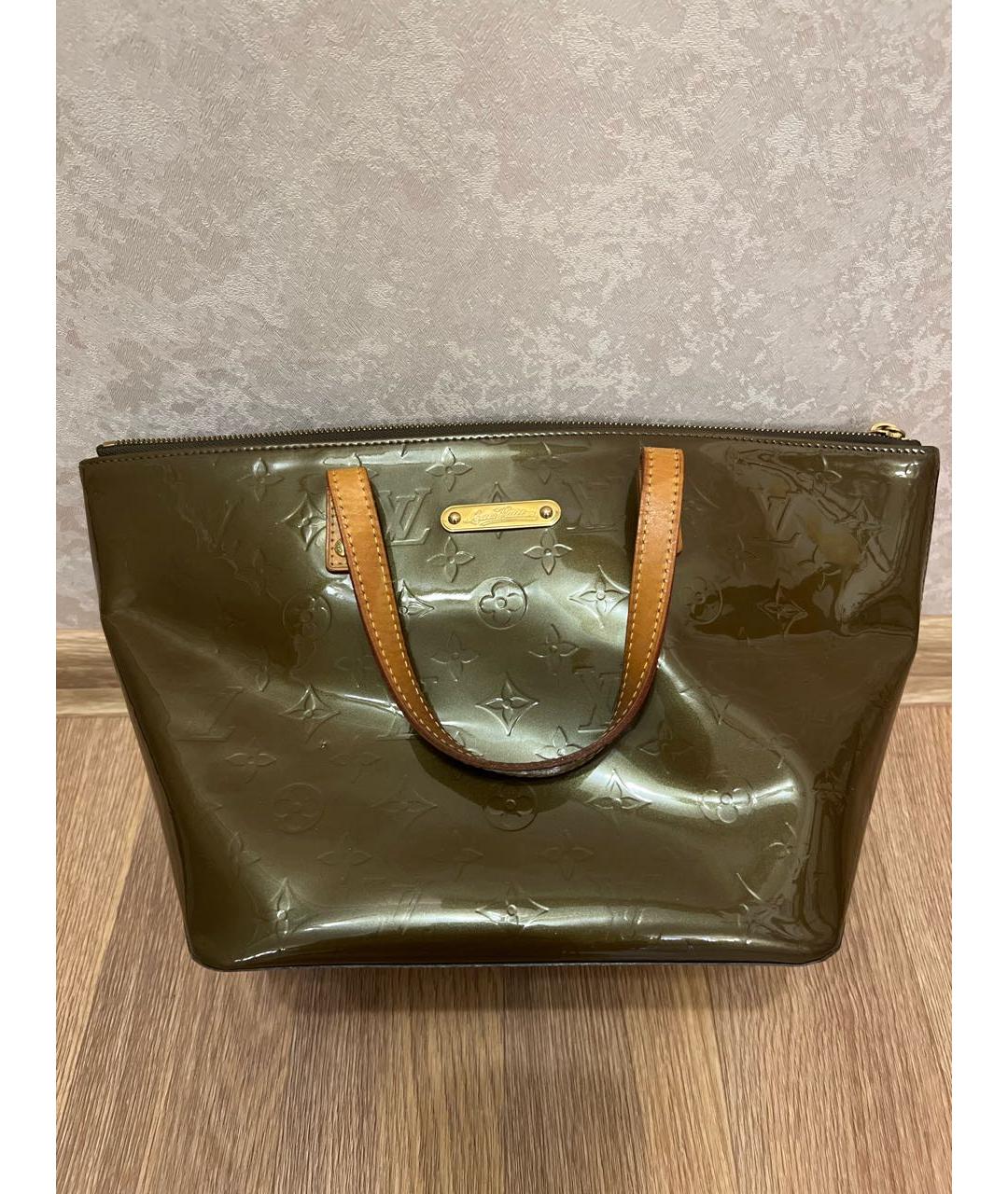 LOUIS VUITTON Хаки сумка тоут из лакированной кожи, фото 9