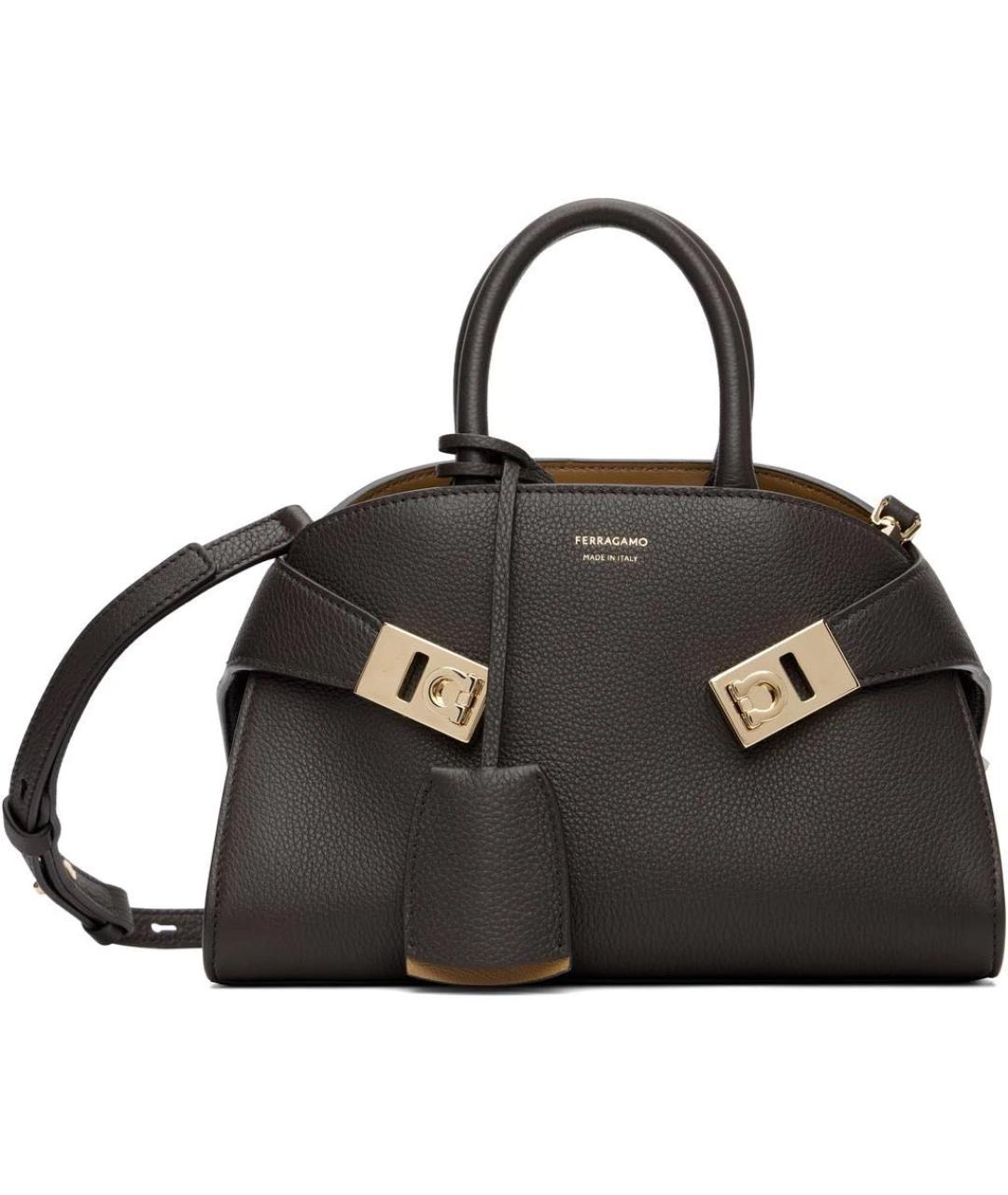 FERRAGAMO Коричневая кожаная сумка с короткими ручками, фото 9