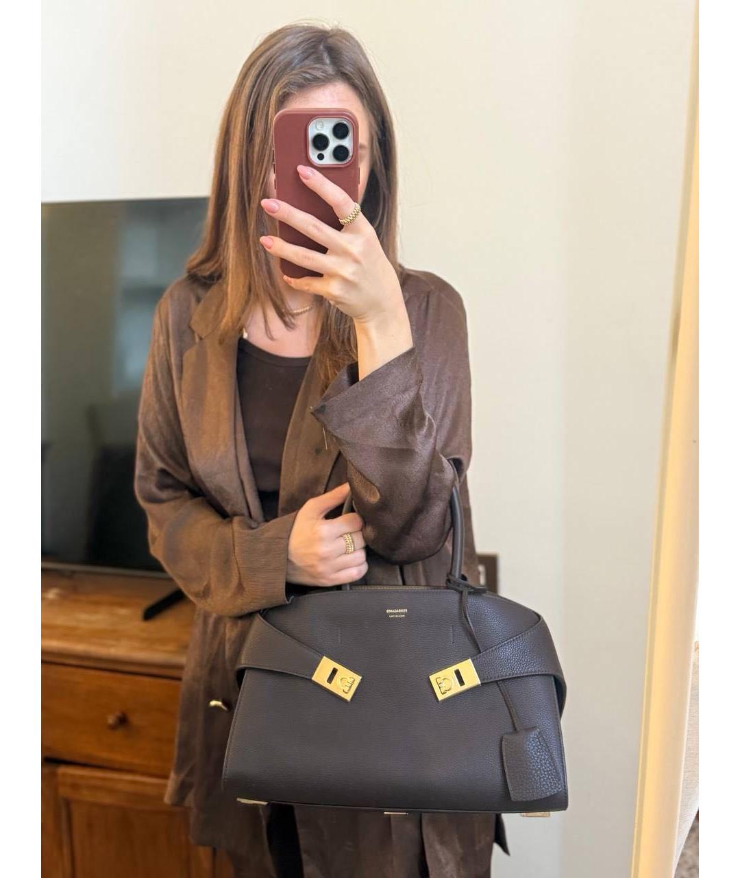 FERRAGAMO Коричневая кожаная сумка с короткими ручками, фото 5
