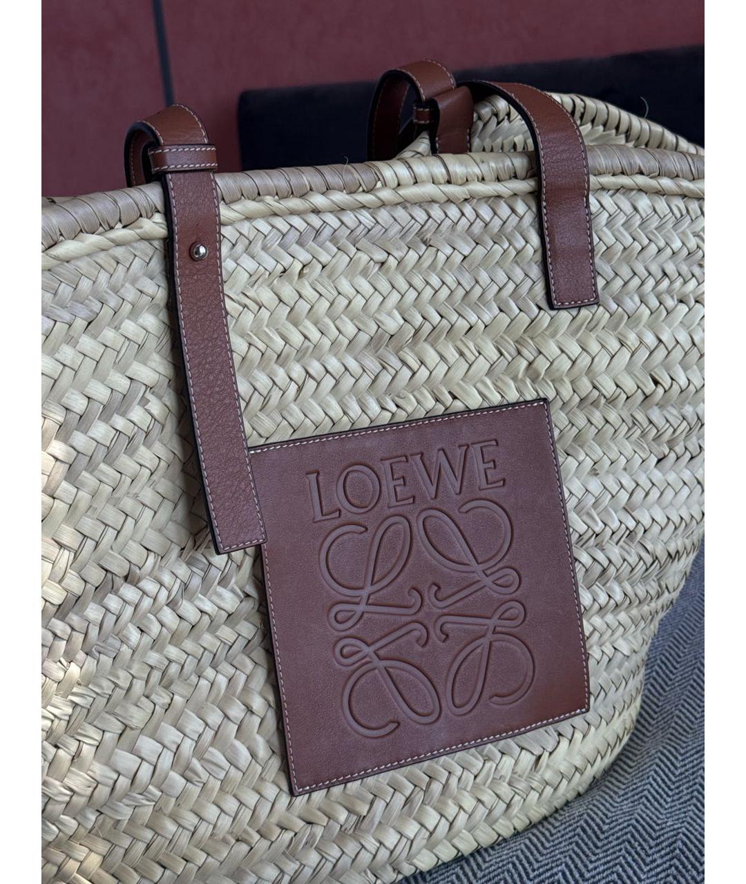 LOEWE Бежевая плетеная пляжная сумка, фото 4