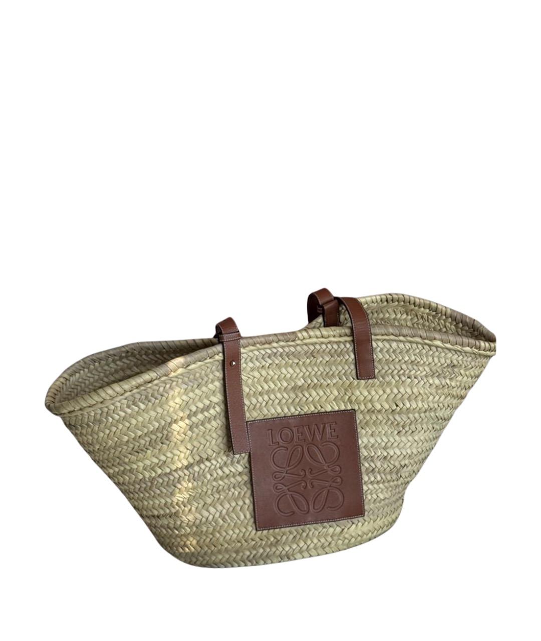 LOEWE Бежевая плетеная пляжная сумка, фото 1