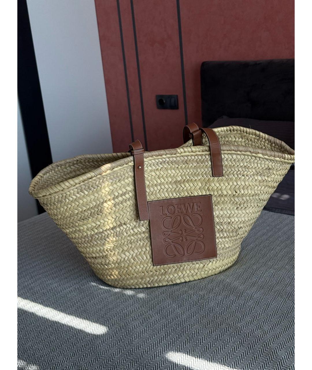 LOEWE Бежевая плетеная пляжная сумка, фото 8