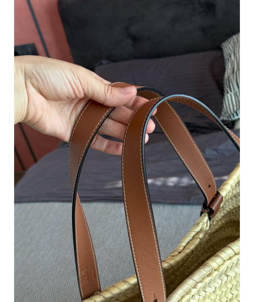 LOEWE Бежевая плетеная пляжная сумка, фото 6