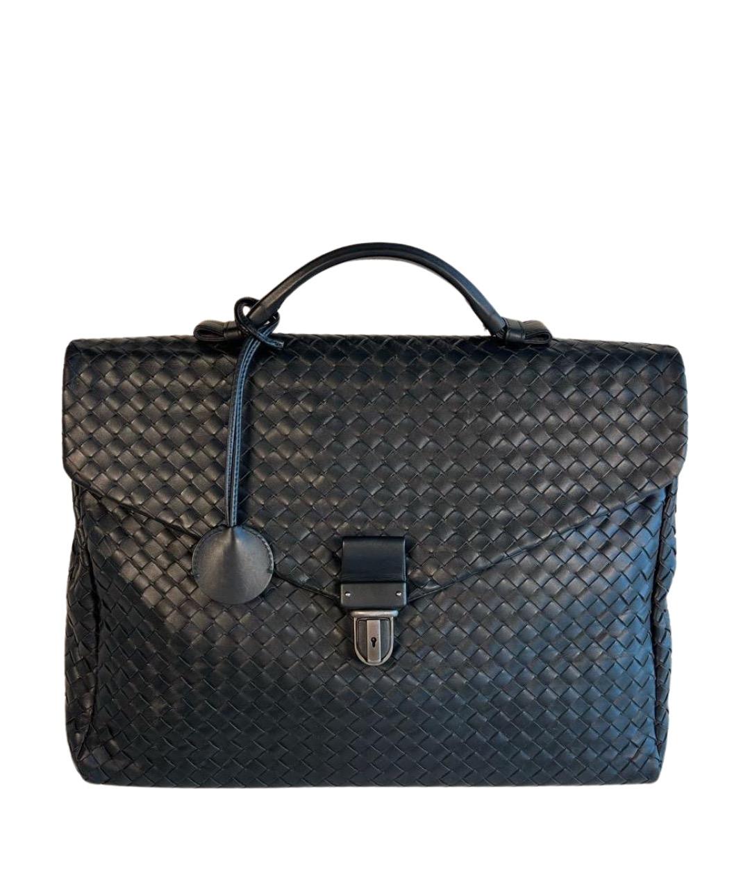 BOTTEGA VENETA Черный кожаный портфель, фото 1