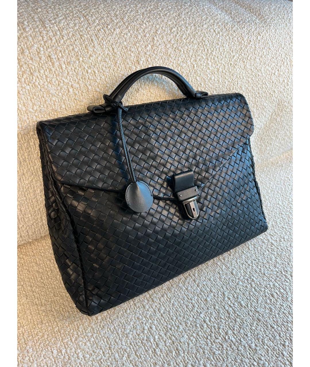 BOTTEGA VENETA Черный кожаный портфель, фото 2