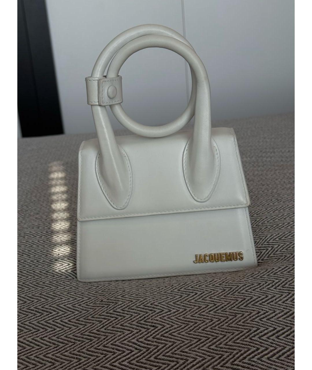 JACQUEMUS Белая кожаная сумка с короткими ручками, фото 9