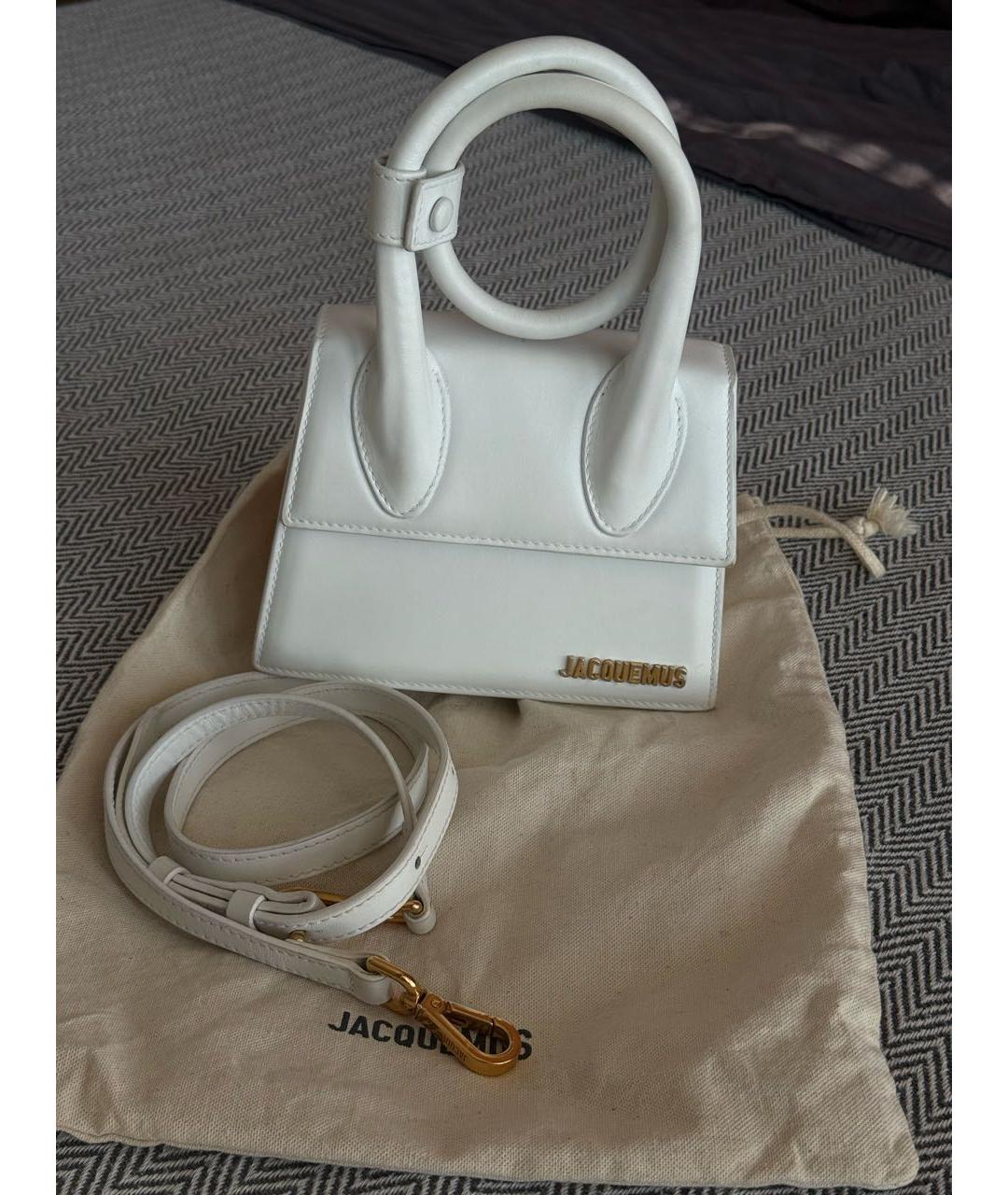 JACQUEMUS Белая кожаная сумка с короткими ручками, фото 8