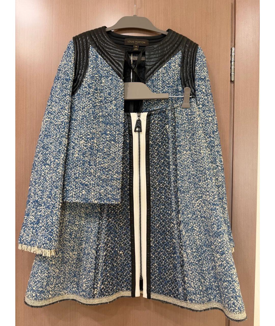 LOUIS VUITTON Голубой твидовый костюм с юбками, фото 4