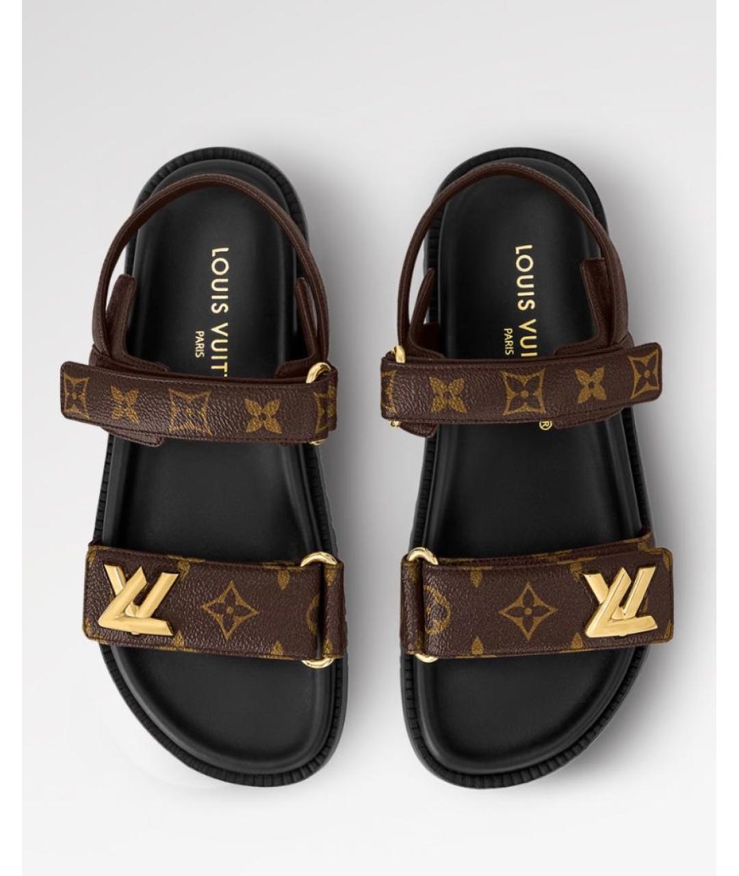 LOUIS VUITTON Коричневые кожаные босоножки, фото 2