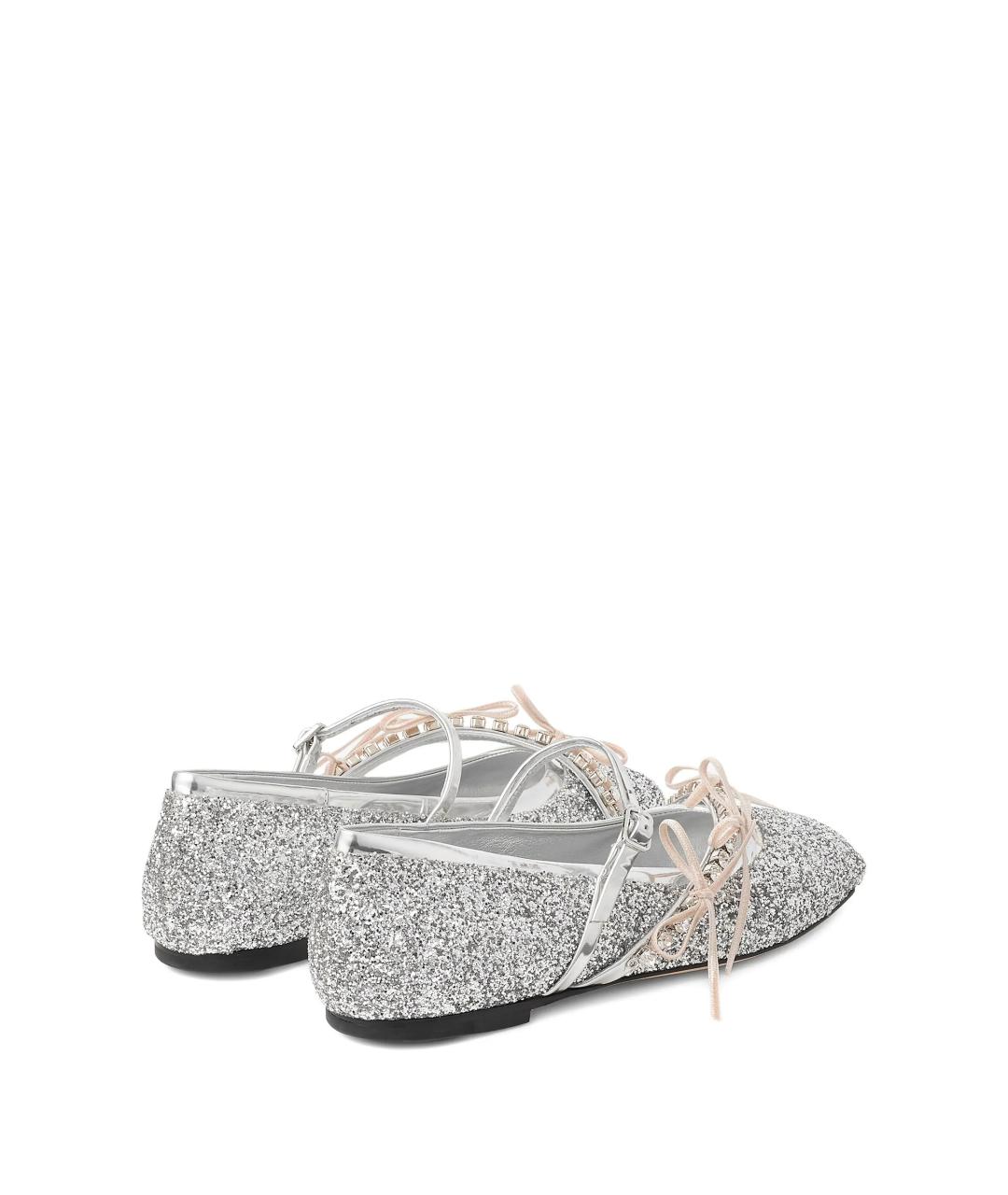 JIMMY CHOO Серебряные текстильные балетки, фото 3