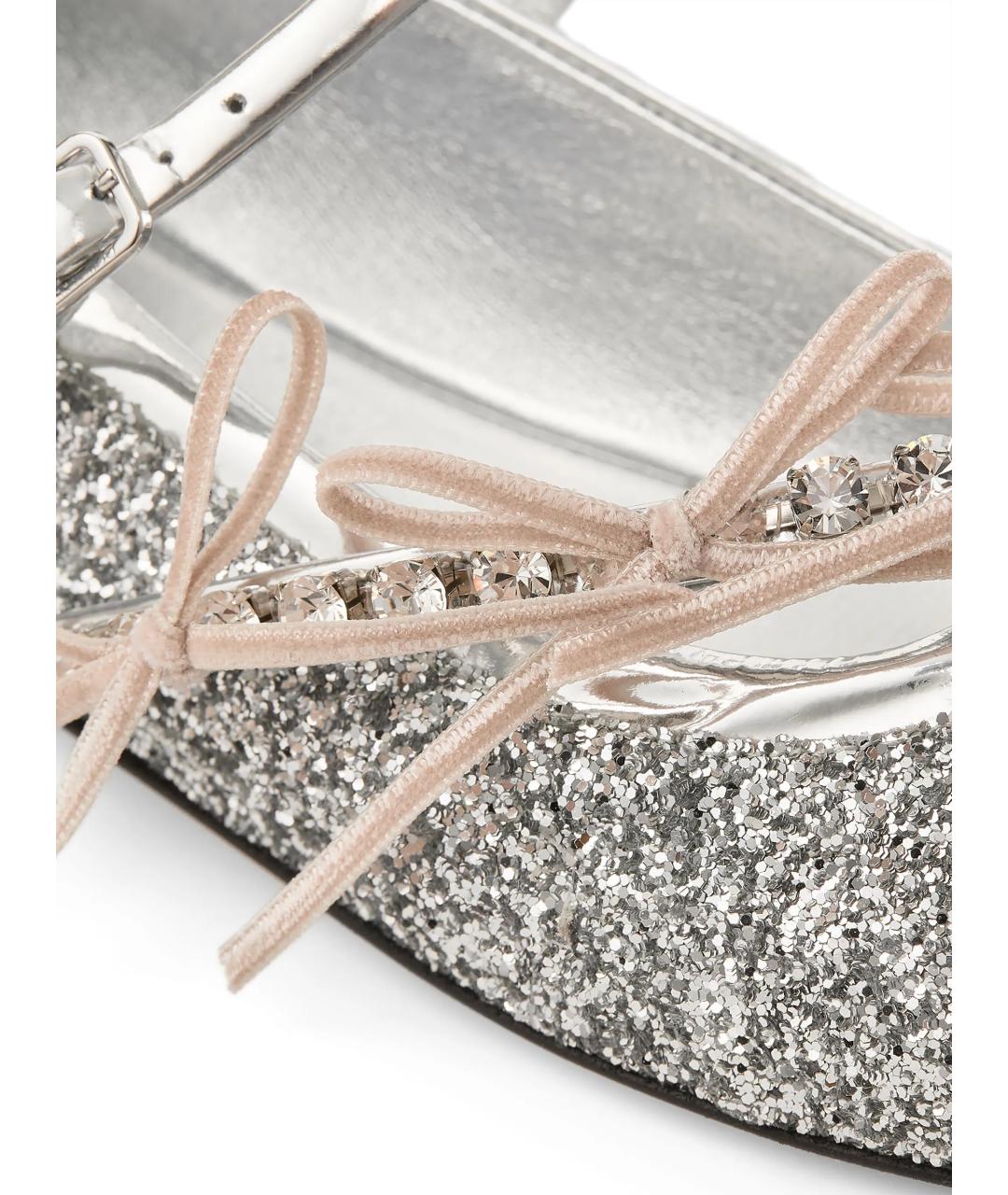 JIMMY CHOO Серебряные текстильные балетки, фото 4