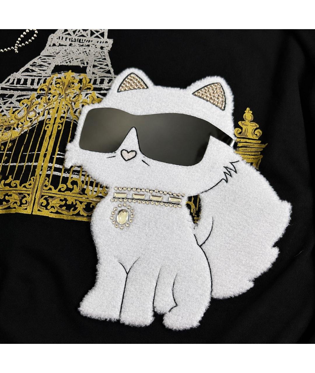 KARL LAGERFELD Черная хлопко-эластановая футболка, фото 4