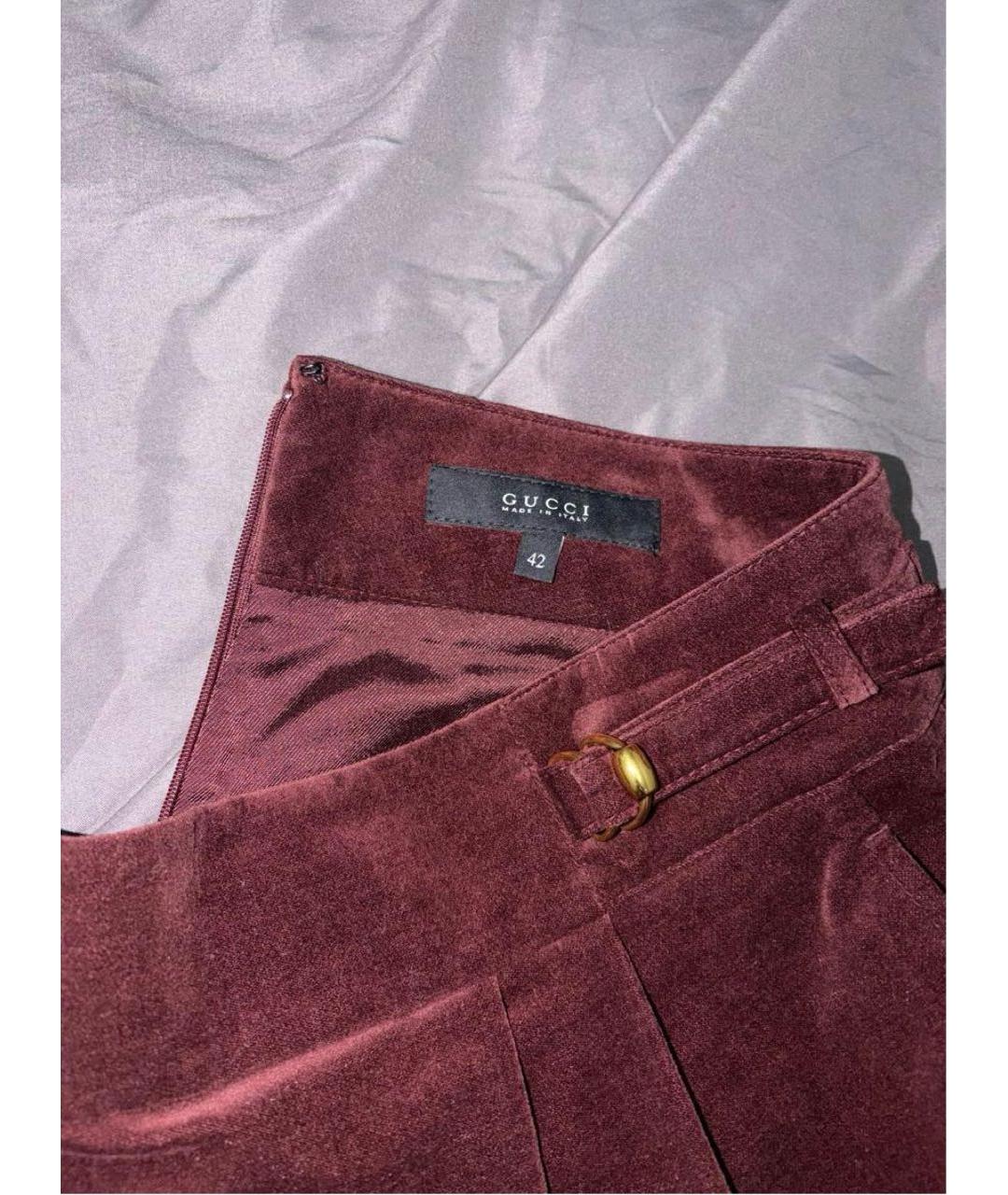 GUCCI Бордовая бархатная юбка мини, фото 3