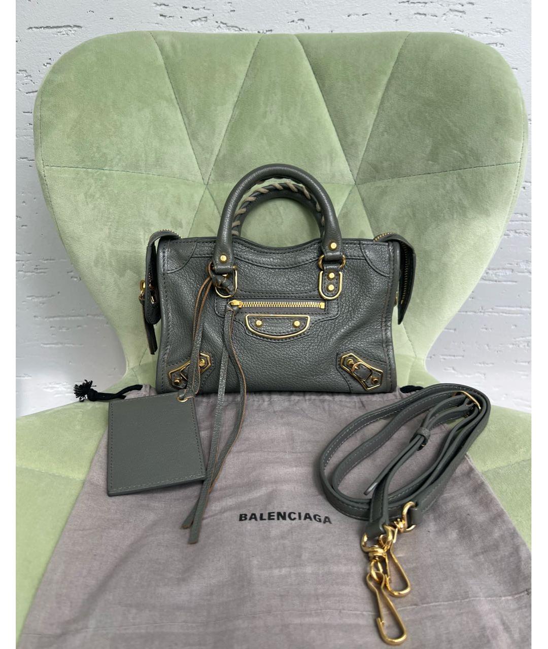 BALENCIAGA Антрацитовая кожаная сумка с короткими ручками, фото 9