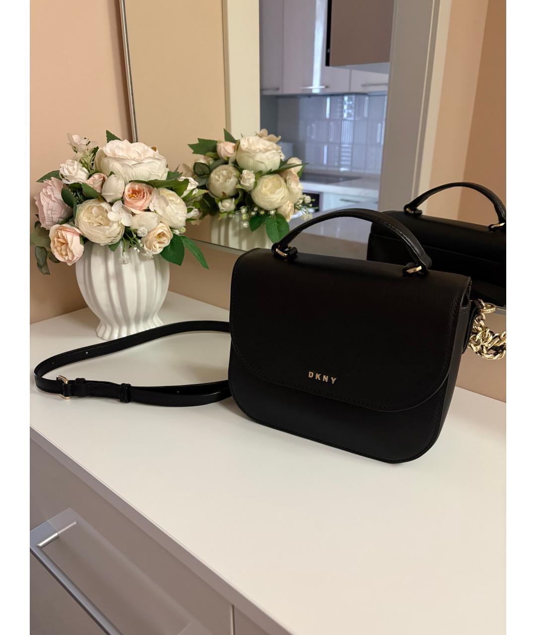 DKNY Черная кожаная сумка через плечо, фото 2