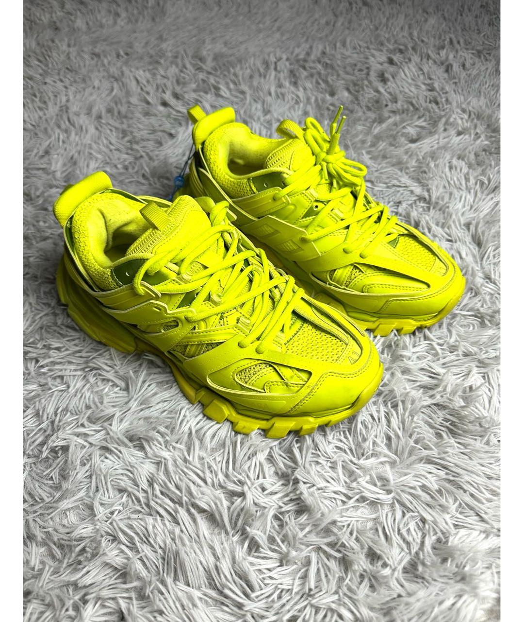 BALENCIAGA Салатовые кожаные низкие кроссовки / кеды, фото 2