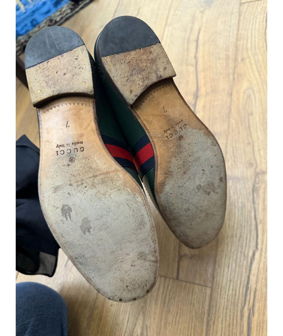 GUCCI Зеленые кожаные туфли, фото 5